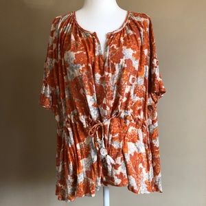 Free People Boho Floral Top with Drawstring